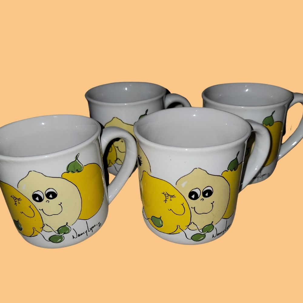 Nancy Lynn Retro 🍋 lemon coffee mugs collection, set of 4 excellent